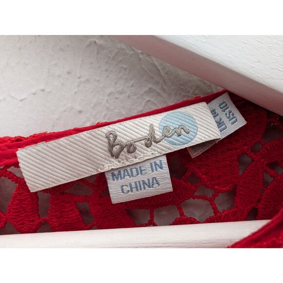 Boden Brittany Lace Top Red Size 10 Short Sleeve Scalloped Hem Elegant Blouse - Picture 7 of 10